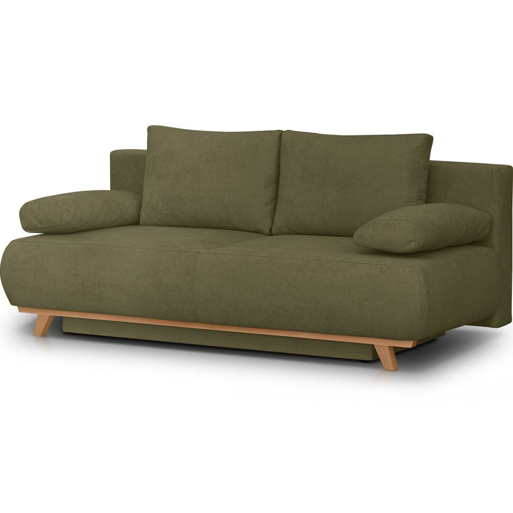 Laria - Canapé Convertible 3 Places avec Coffre de Rangement en Tissu Chenille - Vert Kaki