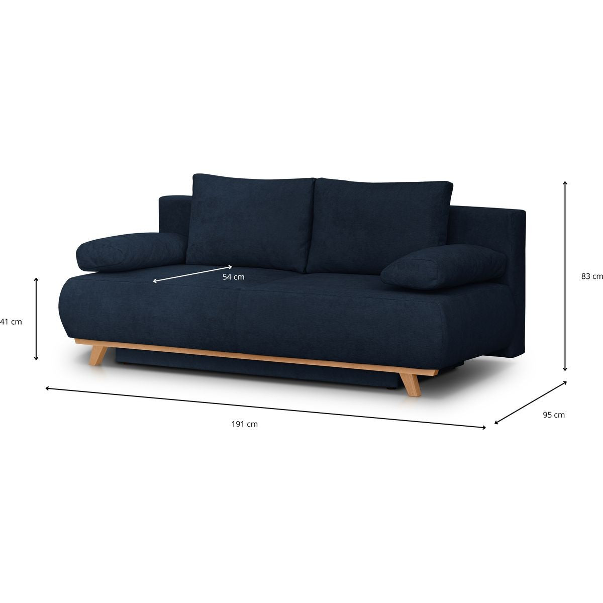 Laria - Canapé Convertible 3 Places avec Coffre de Rangement en Tissu Chenille - Bleu Foncé