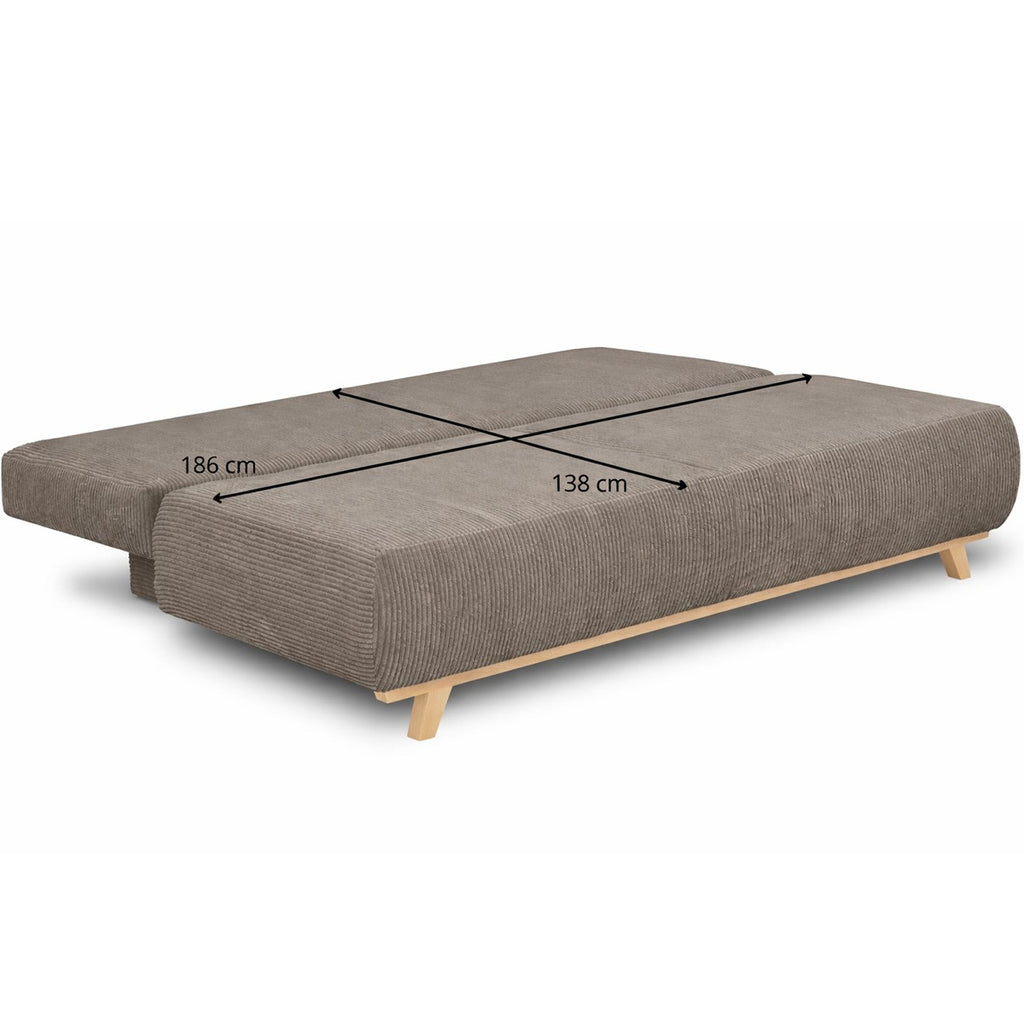 Laria - Canapé Convertible 3 Places avec Coffre de Rangement en Velours Côtelé - Taupe