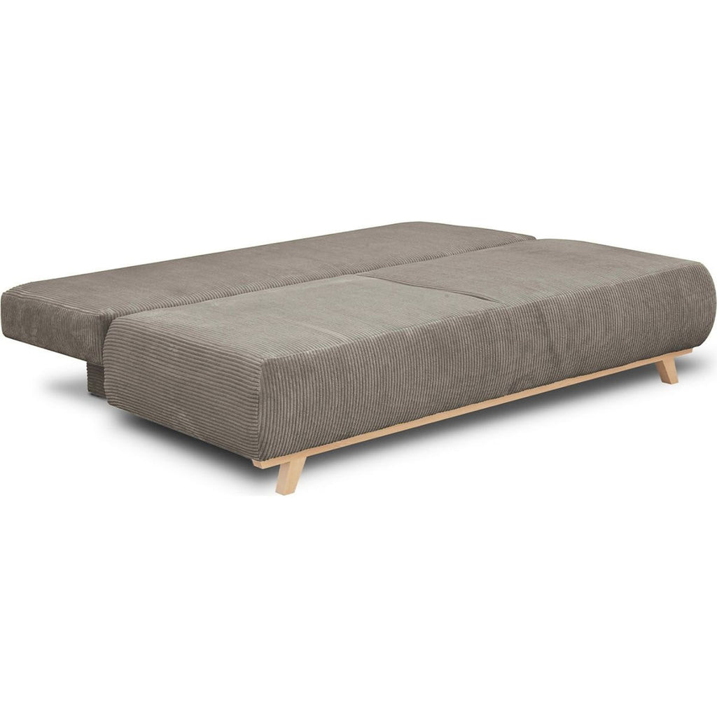 Laria - Canapé Convertible 3 Places avec Coffre de Rangement en Velours Côtelé - Taupe