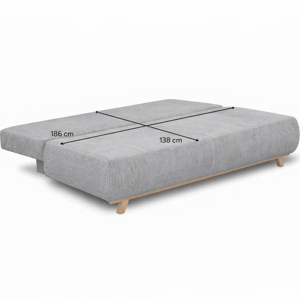 Laria - Canapé Convertible 3 Places avec Coffre de Rangement en Velours Côtelé - Gris Clair