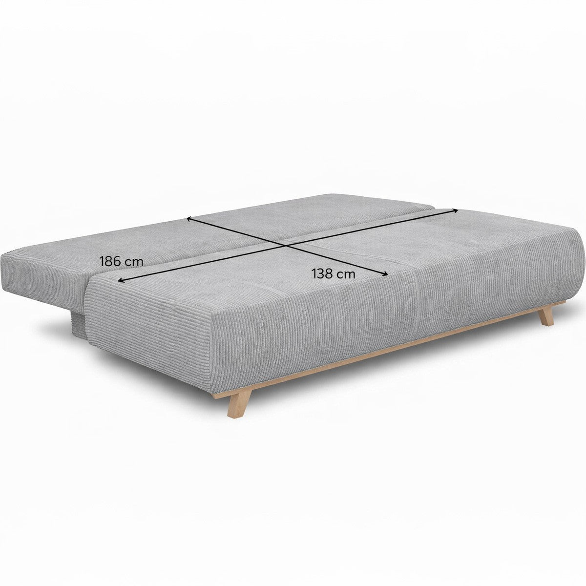 Laria - Canapé Convertible 3 Places avec Coffre de Rangement en Velours Côtelé - Gris Clair