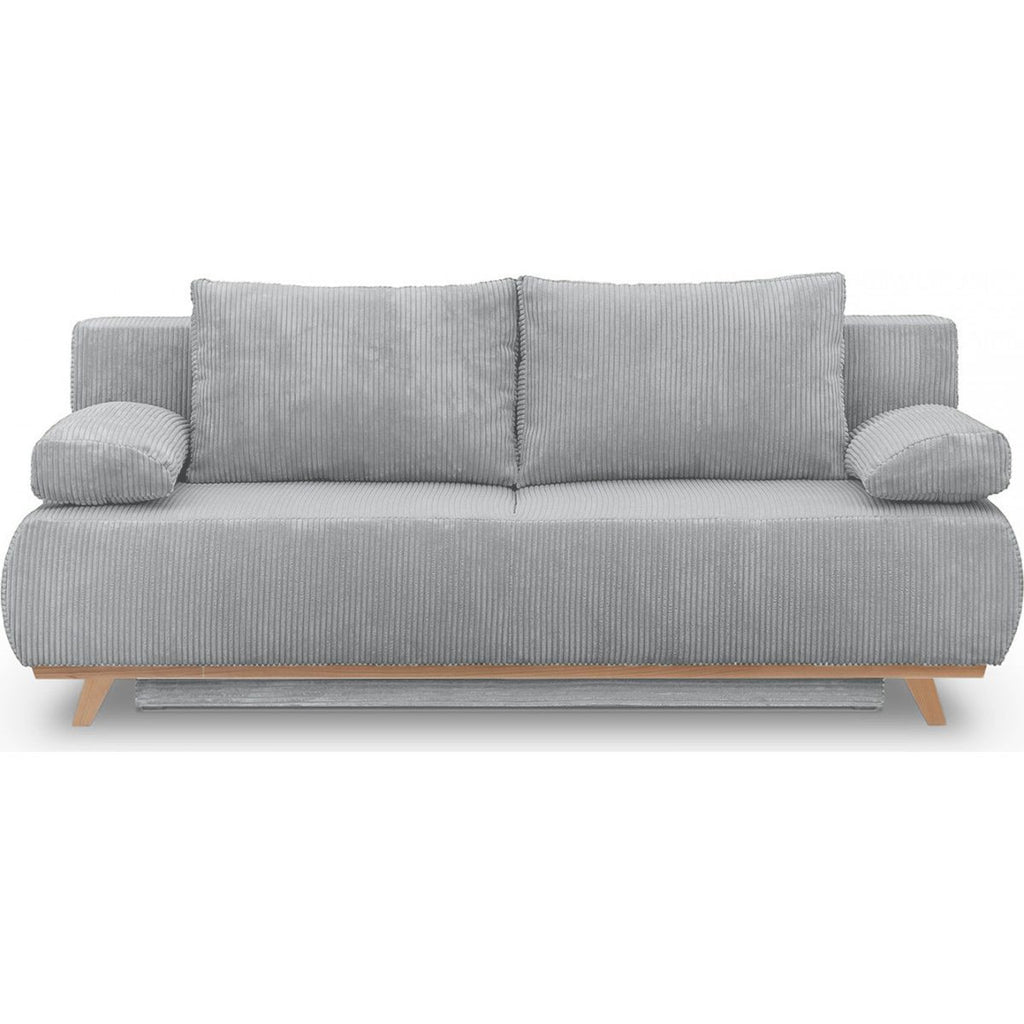 Laria - Canapé Convertible 3 Places avec Coffre de Rangement en Velours Côtelé - Gris Clair