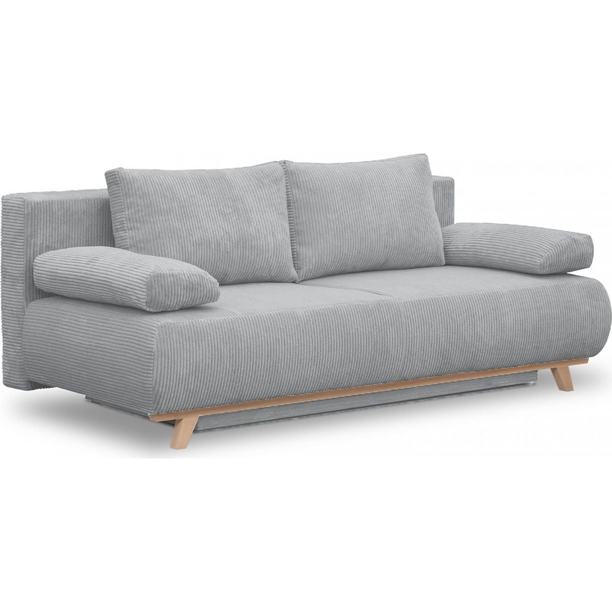 Laria - Canapé Convertible 3 Places avec Coffre de Rangement en Velours Côtelé - Gris Clair