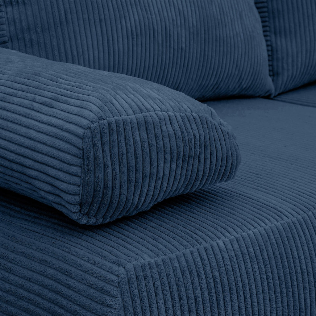 Laria - Canapé Convertible 3 Places avec Coffre de Rangement en Velours Côtelé - Bleu