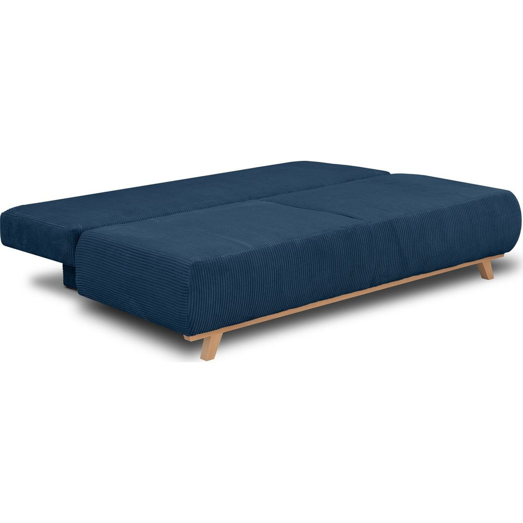 Laria - Canapé Convertible 3 Places avec Coffre de Rangement en Velours Côtelé - Bleu