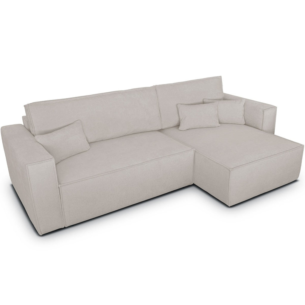 Livia - Canapé d'Angle Convertible Réversible 4 Places avec Coffre de Rangement en Tissu Chenille - Taupe