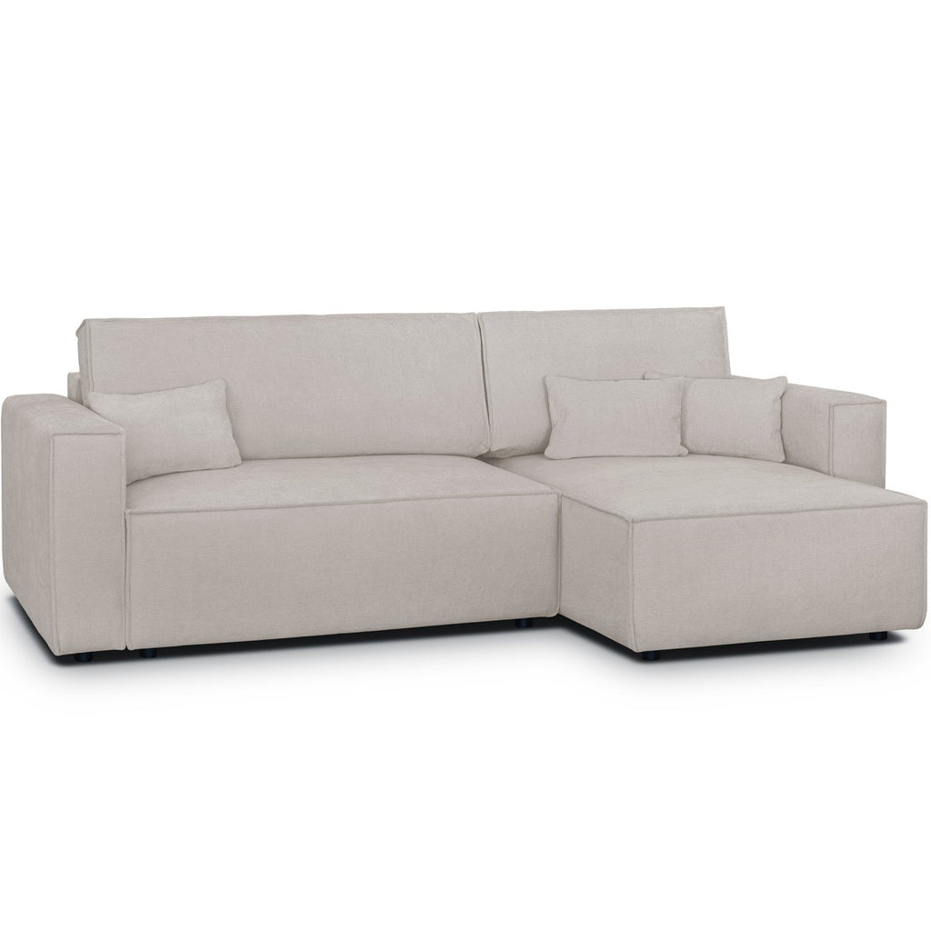Livia - Canapé d'Angle Convertible Réversible 4 Places avec Coffre de Rangement en Tissu Chenille - Taupe