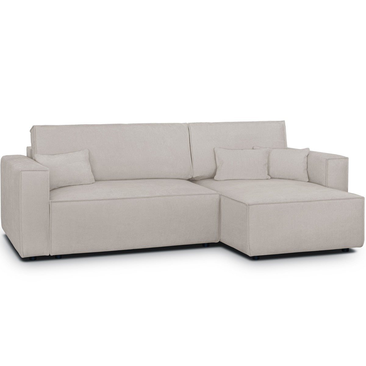 Livia - Canapé d'Angle Convertible Réversible 4 Places avec Coffre de Rangement en Tissu Chenille - Taupe