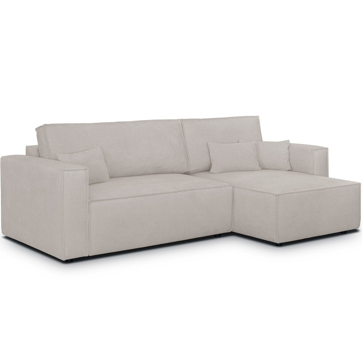 Livia - Canapé d'Angle Convertible Réversible 4 Places avec Coffre de Rangement en Tissu Chenille - Taupe