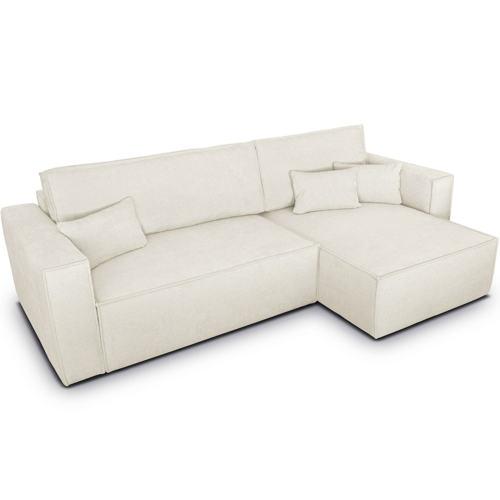 Livia - Canapé d'Angle Convertible Réversible 4 Places avec Coffre de Rangement en Tissu Chenille - Beige