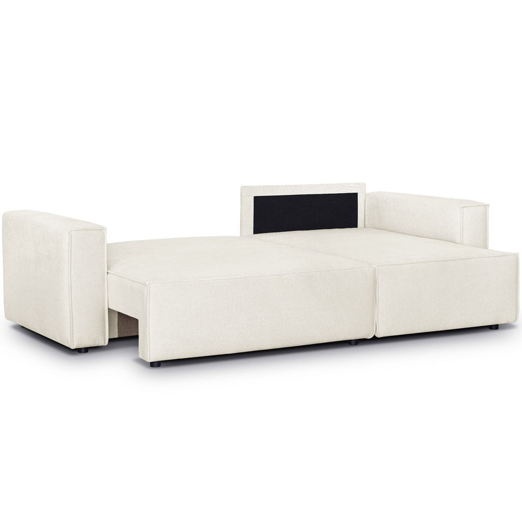 Livia - Canapé d'Angle Convertible Réversible 4 Places avec Coffre de Rangement en Tissu Chenille - Beige