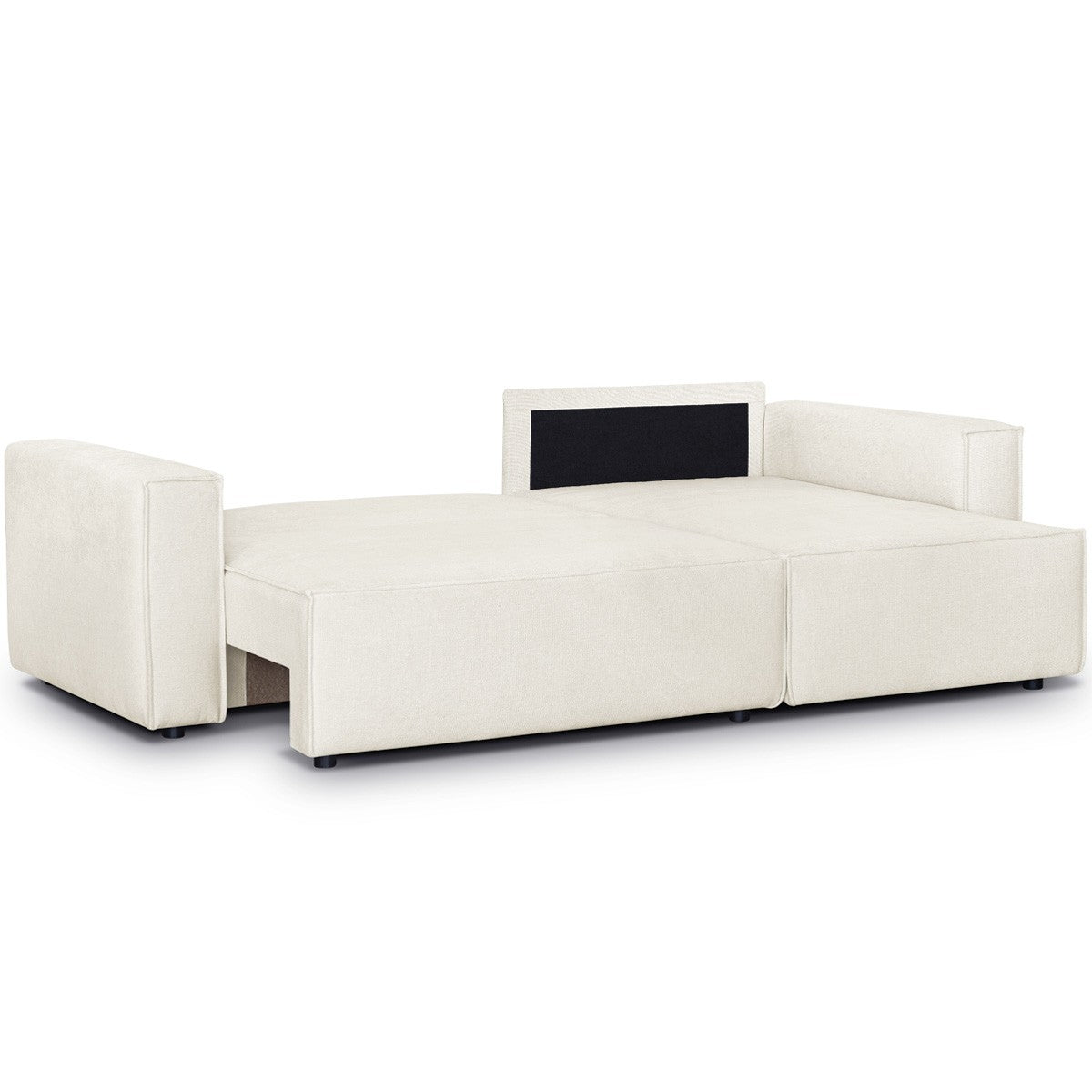 Livia - Canapé d'Angle Convertible Réversible 4 Places avec Coffre de Rangement en Tissu Chenille - Beige