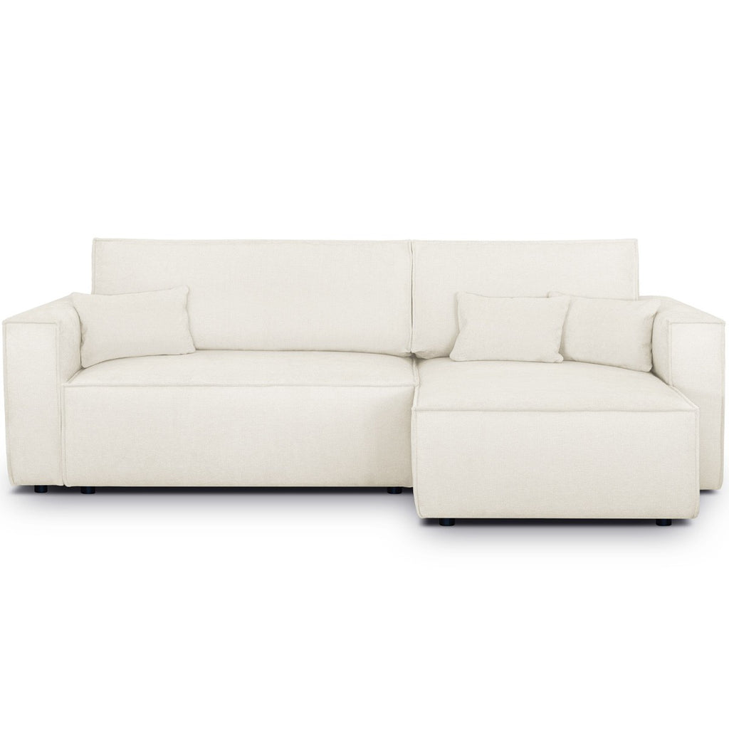 Livia - Canapé d'Angle Convertible Réversible 4 Places avec Coffre de Rangement en Tissu Chenille - Beige