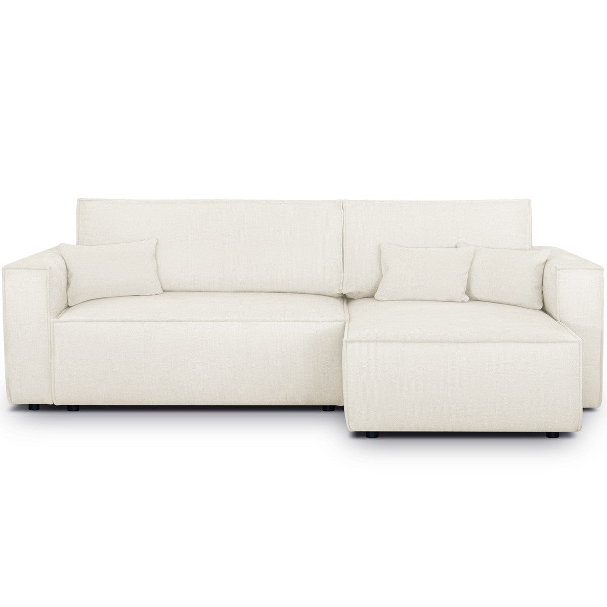 Livia - Canapé d'Angle Convertible Réversible 4 Places avec Coffre de Rangement en Tissu Chenille - Beige