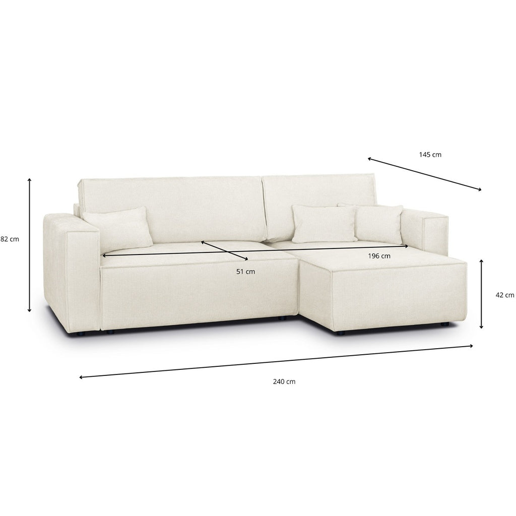 Livia - Canapé d'Angle Convertible Réversible 4 Places avec Coffre de Rangement en Tissu Chenille - Beige