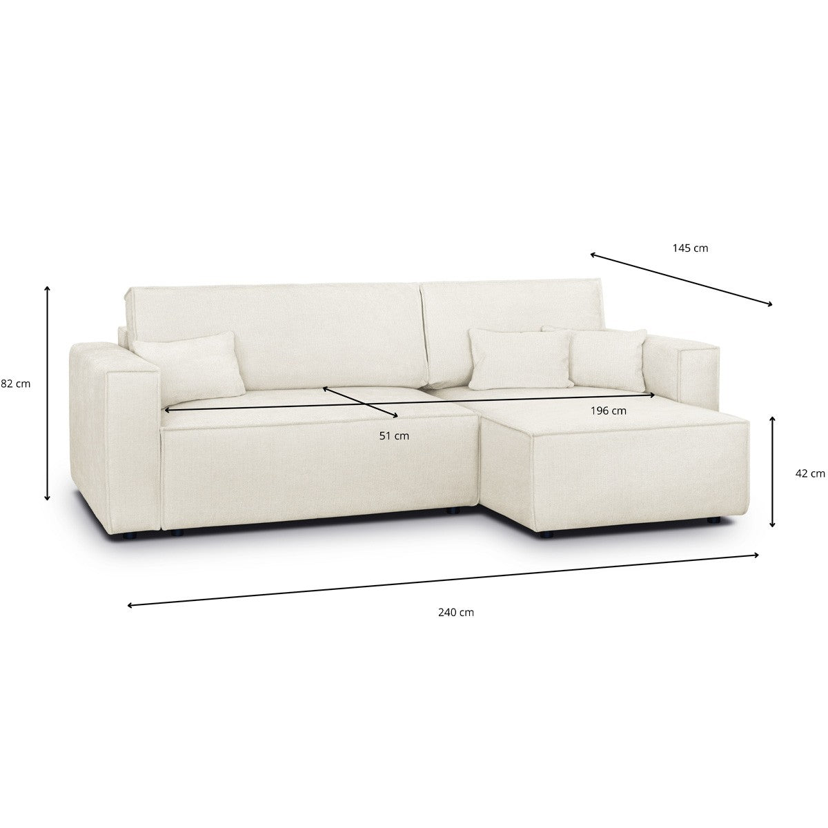 Livia - Canapé d'Angle Convertible Réversible 4 Places avec Coffre de Rangement en Tissu Chenille - Beige