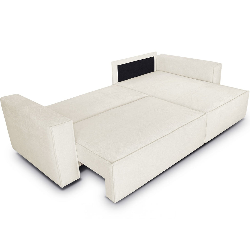 Livia - Canapé d'Angle Convertible Réversible 4 Places avec Coffre de Rangement en Tissu Chenille - Beige