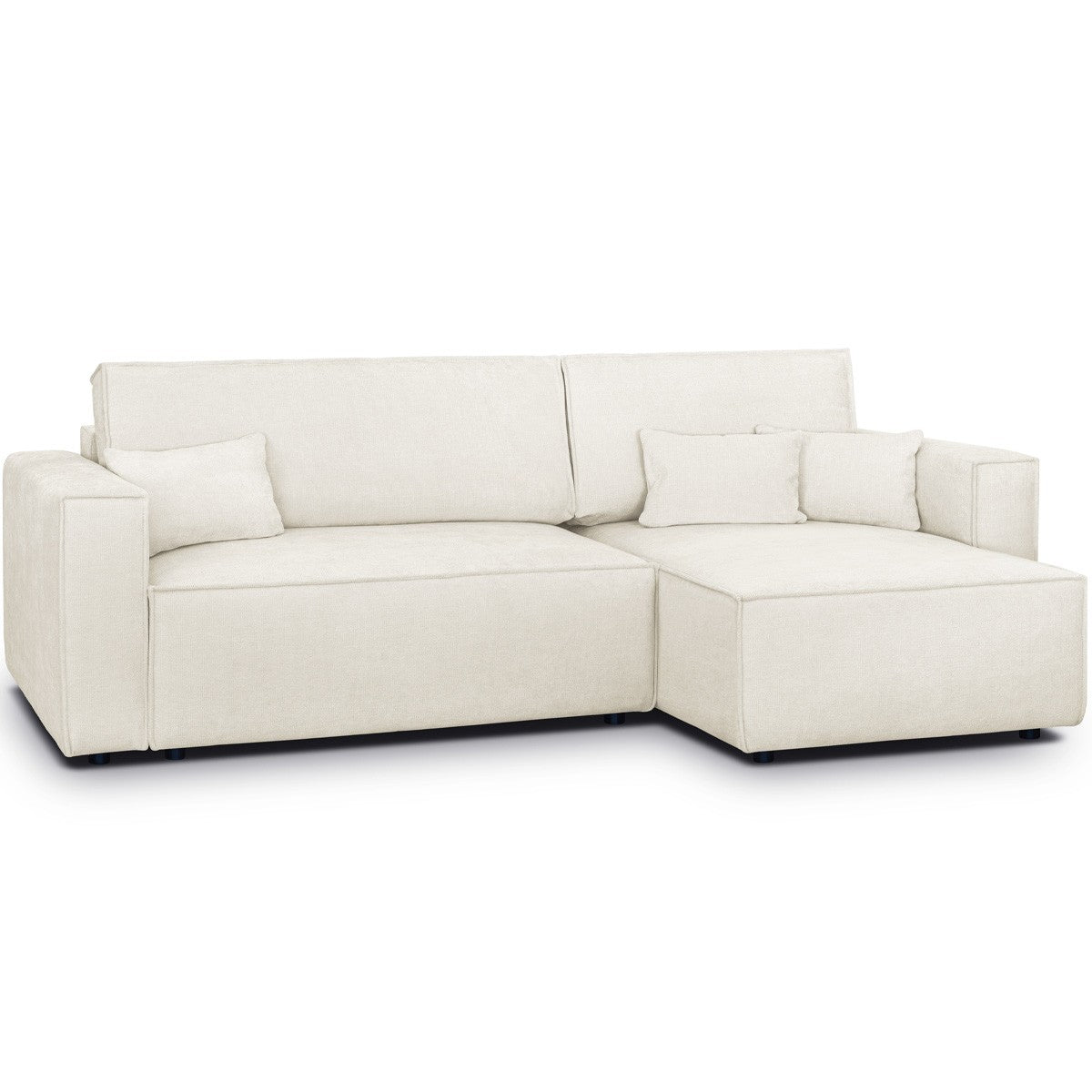 Livia - Canapé d'Angle Convertible Réversible 4 Places avec Coffre de Rangement en Tissu Chenille - Beige