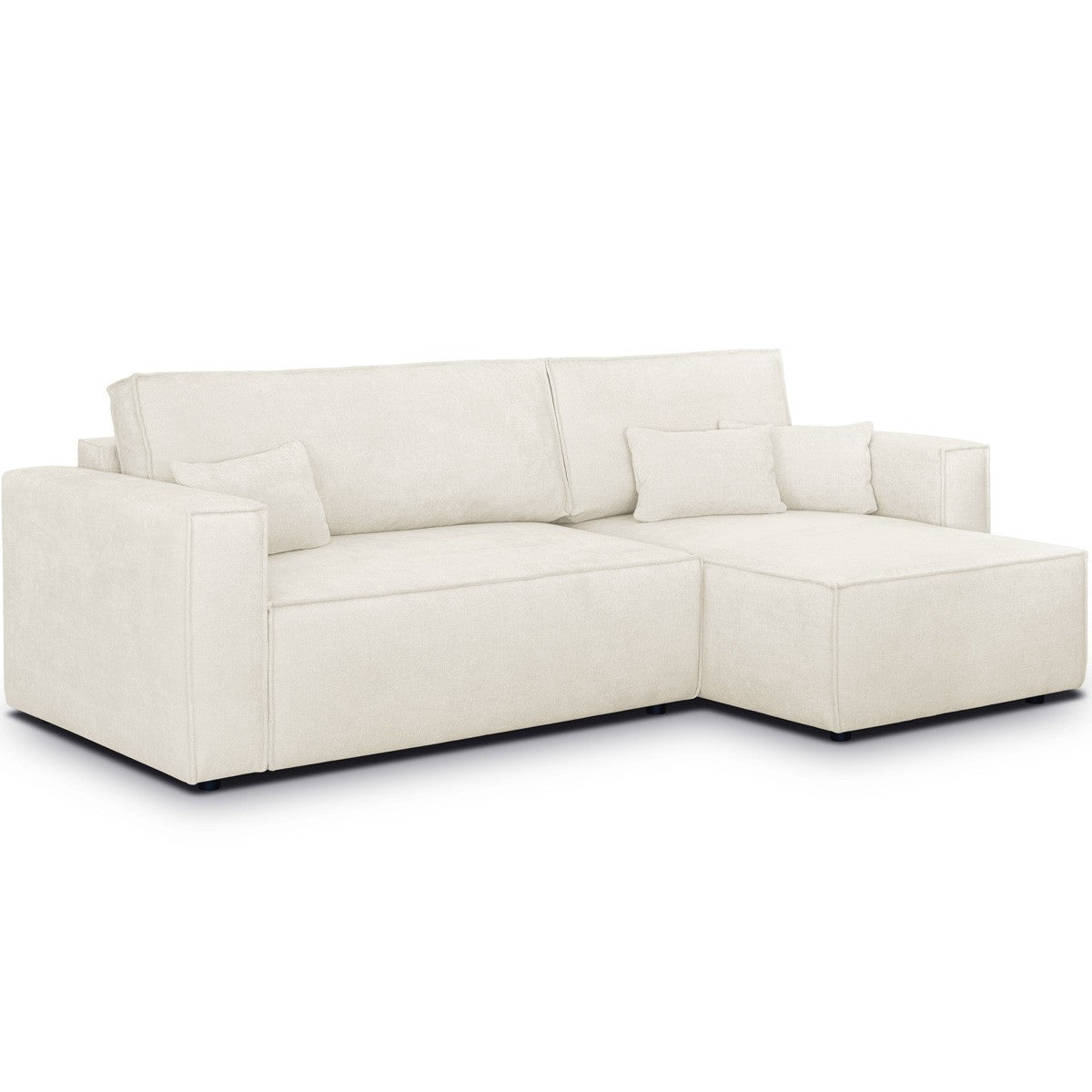 Livia - Canapé d'Angle Convertible Réversible 4 Places avec Coffre de Rangement en Tissu Chenille - Beige