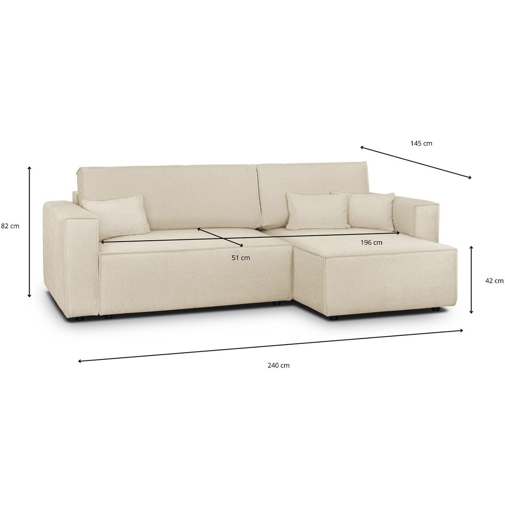 Livia - Vändbar Bäddsoffa Med Divan - Chenilletyg - Mörkbeige