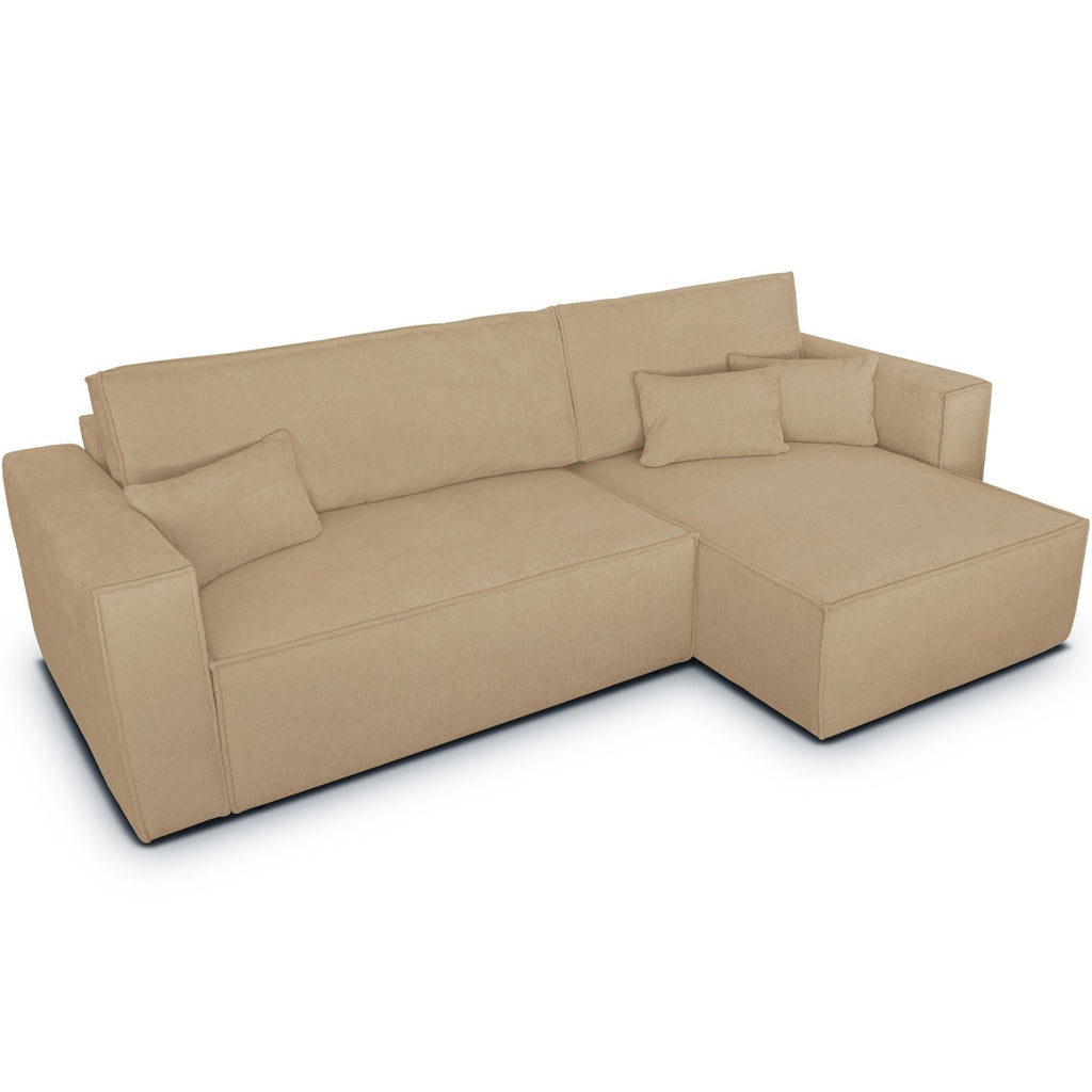 Livia - Canapé d'Angle Convertible Réversible 4 Places avec Coffre de Rangement en Tissu Chenille - Moka