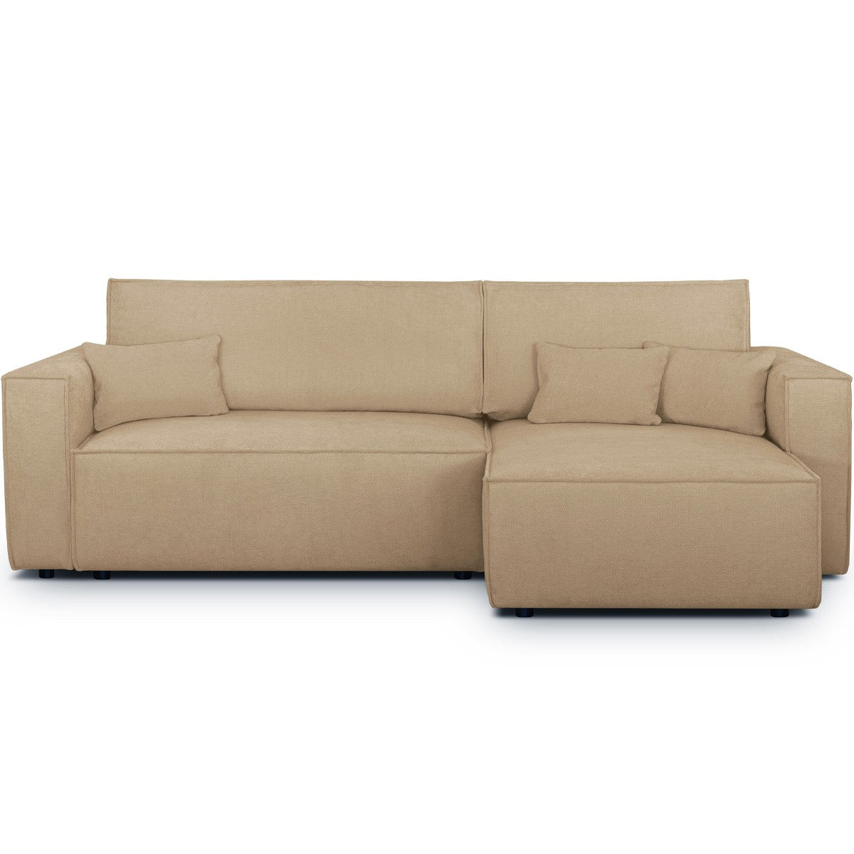 Livia - Canapé d'Angle Convertible Réversible 4 Places avec Coffre de Rangement en Tissu Chenille - Moka