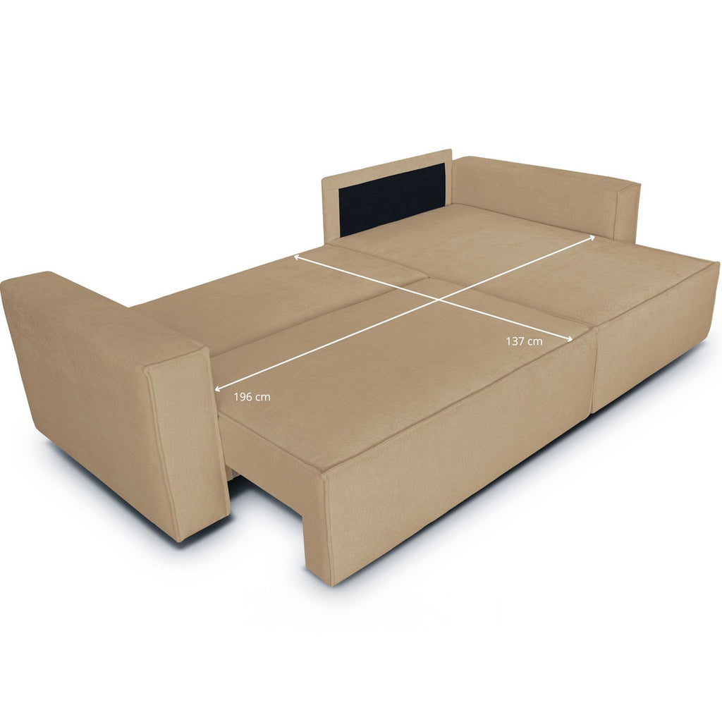 Livia - Canapé d'Angle Convertible Réversible 4 Places avec Coffre de Rangement en Tissu Chenille - Moka