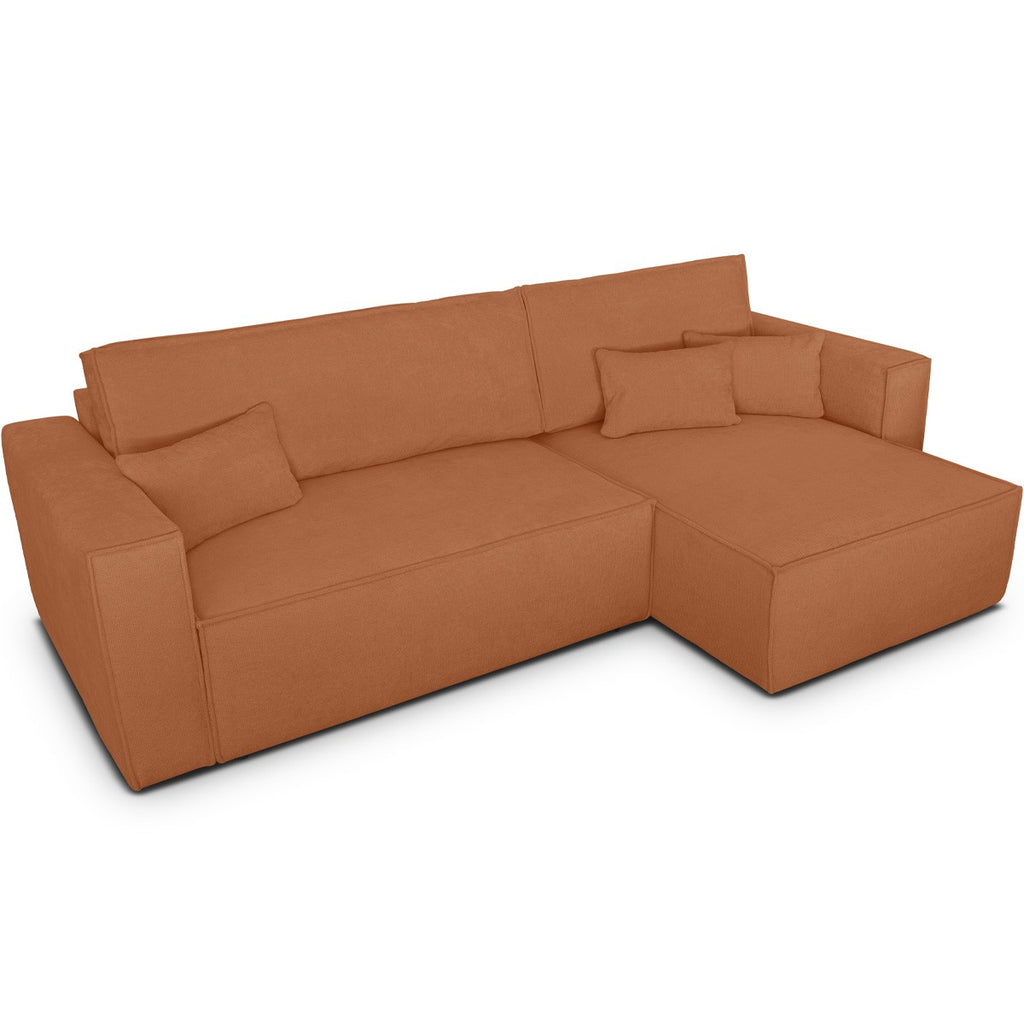 Livia – Ecksofa mit Schlaffunktion, Ottomane wechselbar – Chenille – Terracotta