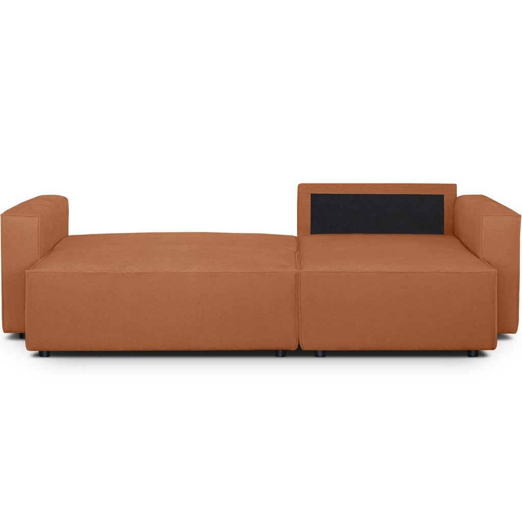 Livia – Ecksofa mit Schlaffunktion, Ottomane wechselbar – Chenille – Terracotta