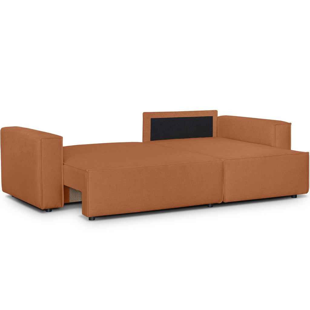 Livia – Ecksofa mit Schlaffunktion, Ottomane wechselbar – Chenille – Terracotta