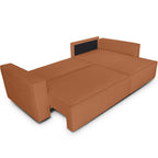 Livia – Ecksofa mit Schlaffunktion, Ottomane wechselbar – Chenille – Terracotta
