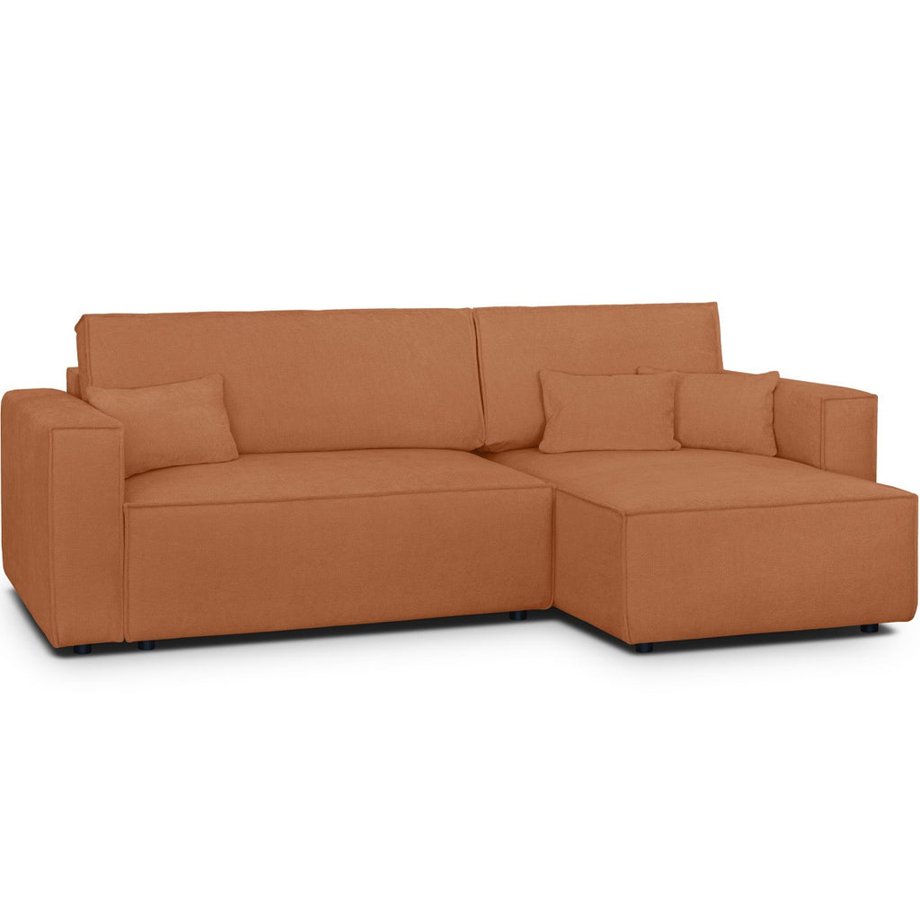 Livia – Ecksofa mit Schlaffunktion, Ottomane wechselbar – Chenille – Terracotta