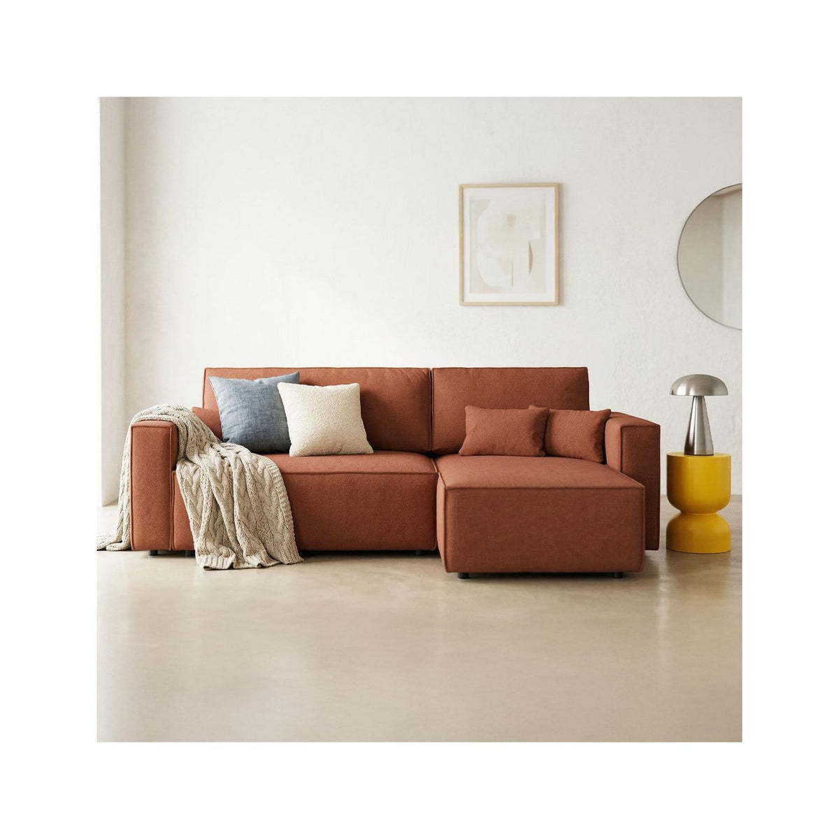 Livia - Bäddbar Reversibel Hörnsoffa - Chenilletyg - Mörkrost