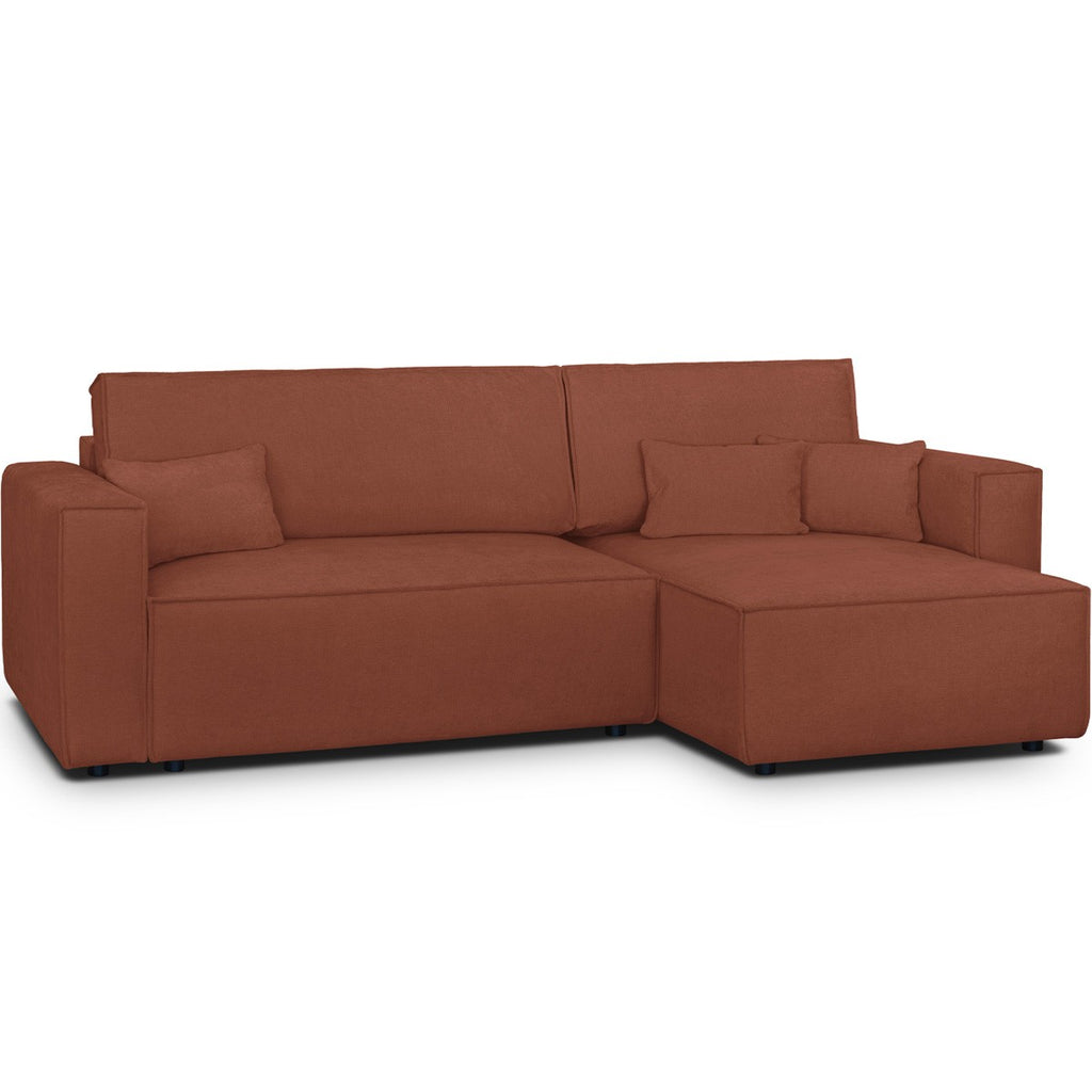 Livia - Bäddbar Reversibel Hörnsoffa - Chenilletyg - Mörkrost