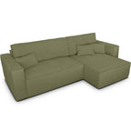 Livia - Canapé d'Angle Convertible Réversible 4 Places avec Coffre de Rangement en Tissu Chenille - Vert Olive