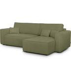 Livia - Canapé d'Angle Convertible Réversible 4 Places avec Coffre de Rangement en Tissu Chenille - Vert Olive