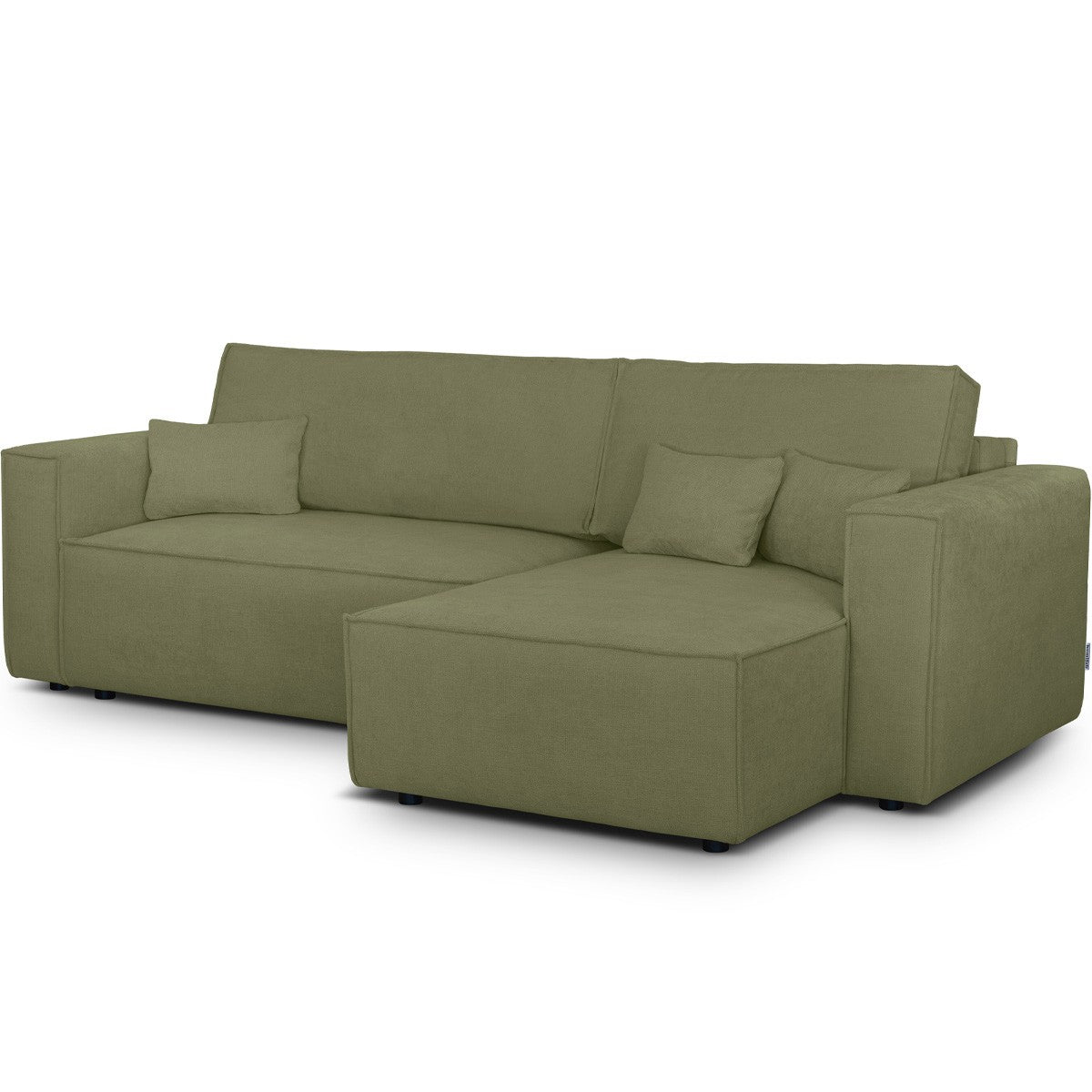 Livia - Canapé d'Angle Convertible Réversible 4 Places avec Coffre de Rangement en Tissu Chenille - Vert Olive