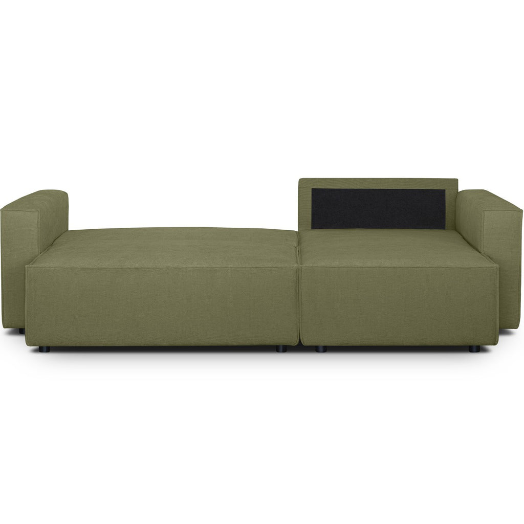 Livia - Canapé d'Angle Convertible Réversible 4 Places avec Coffre de Rangement en Tissu Chenille - Vert Olive