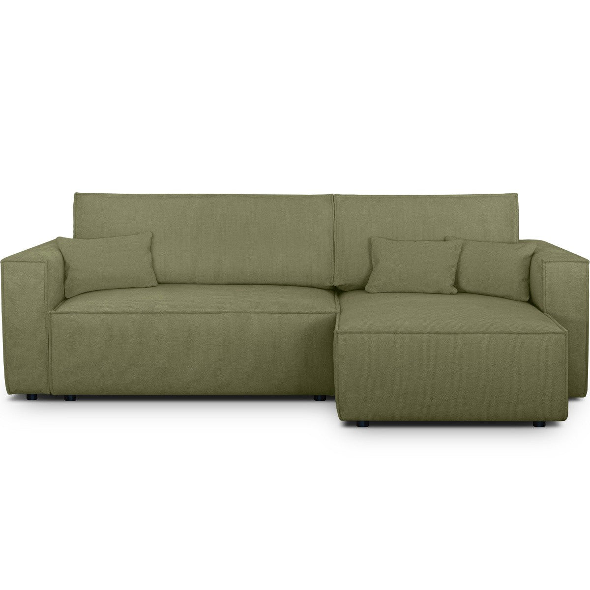Livia - Canapé d'Angle Convertible Réversible 4 Places avec Coffre de Rangement en Tissu Chenille - Vert Olive