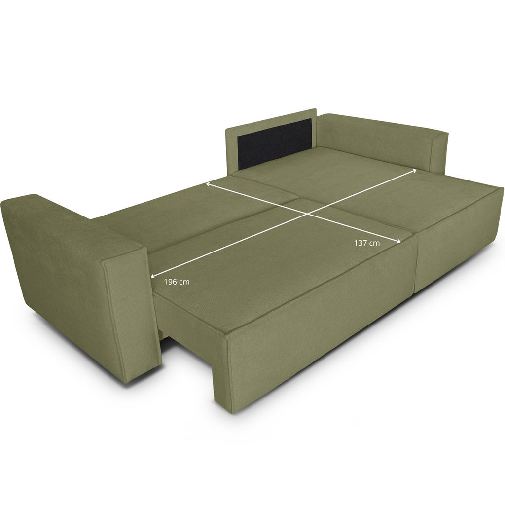 Livia - Canapé d'Angle Convertible Réversible 4 Places avec Coffre de Rangement en Tissu Chenille - Vert Olive