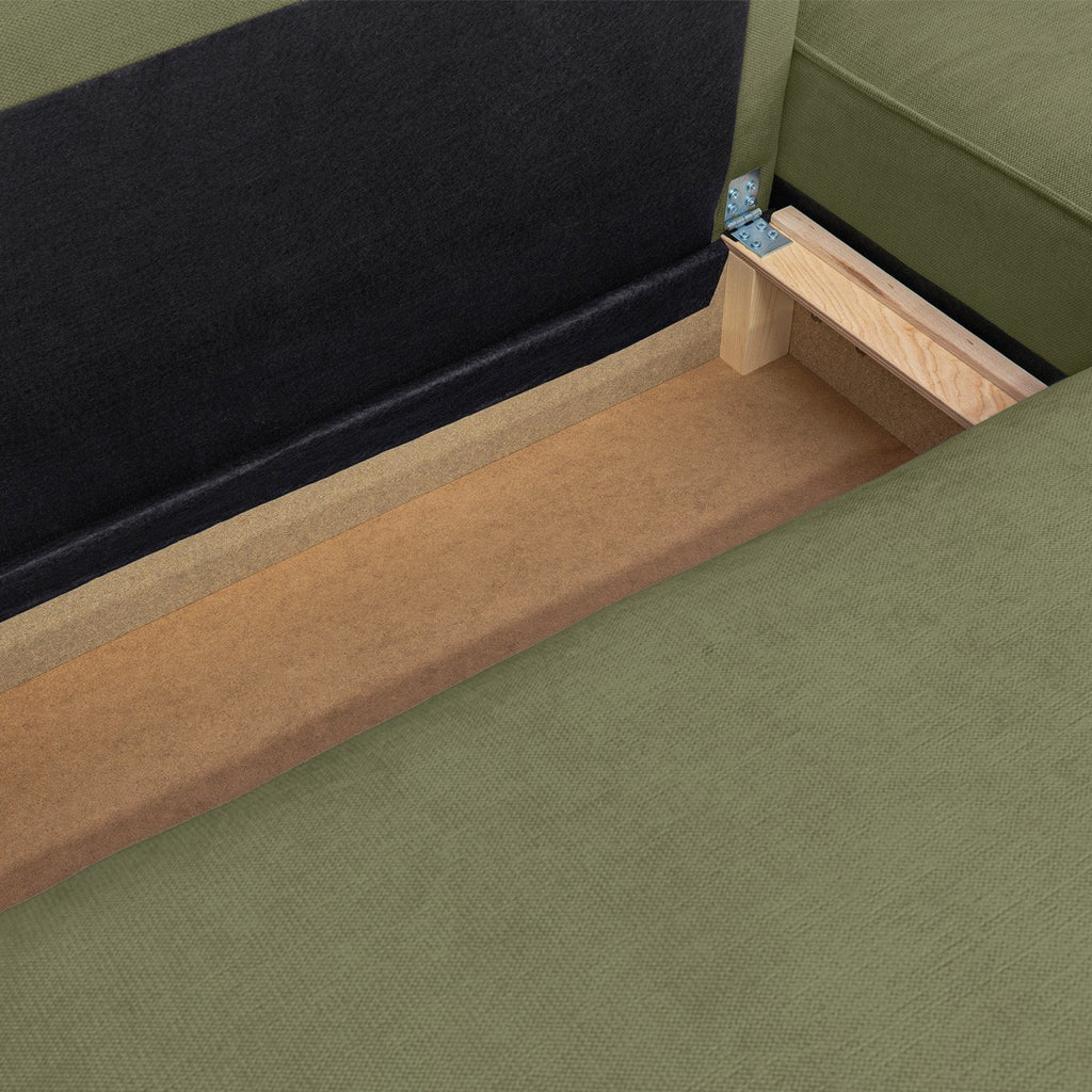 Livia - Canapé d'Angle Convertible Réversible 4 Places avec Coffre de Rangement en Tissu Chenille - Vert Olive