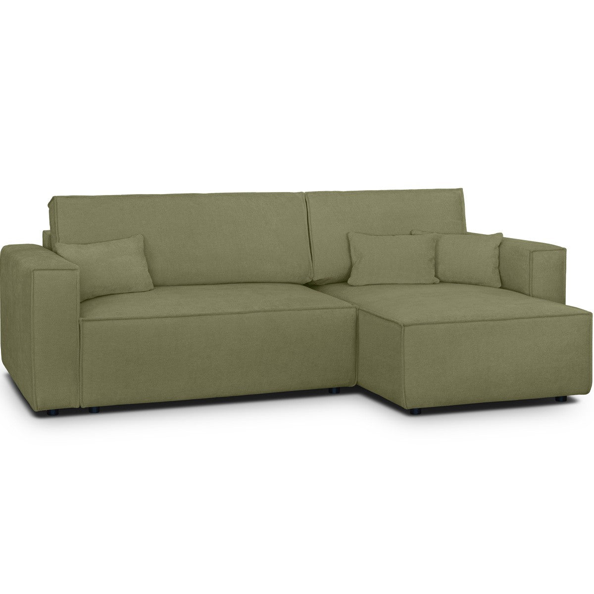 Livia - Canapé d'Angle Convertible Réversible 4 Places avec Coffre de Rangement en Tissu Chenille - Vert Olive