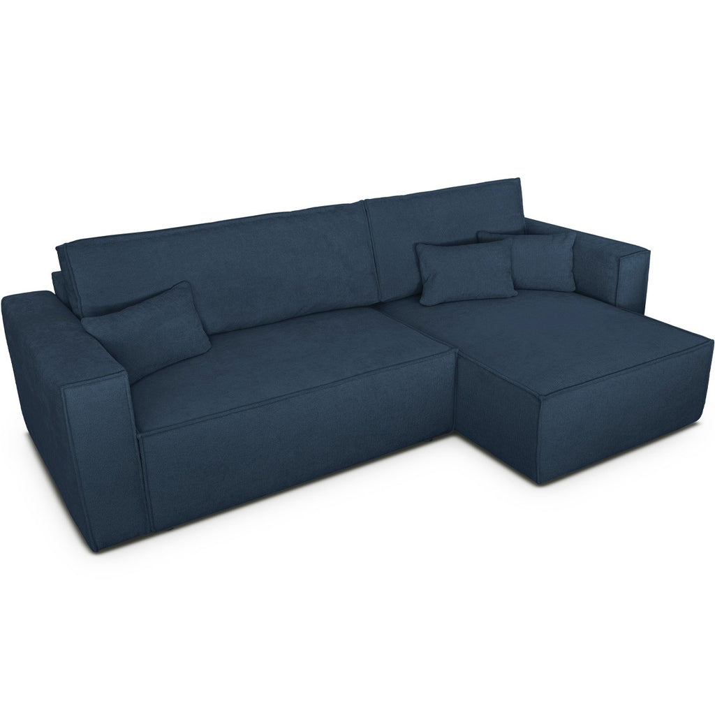 Livia - Canapé d'Angle Convertible Réversible 4 Places avec Coffre de Rangement en Tissu Chenille - Bleu Foncé