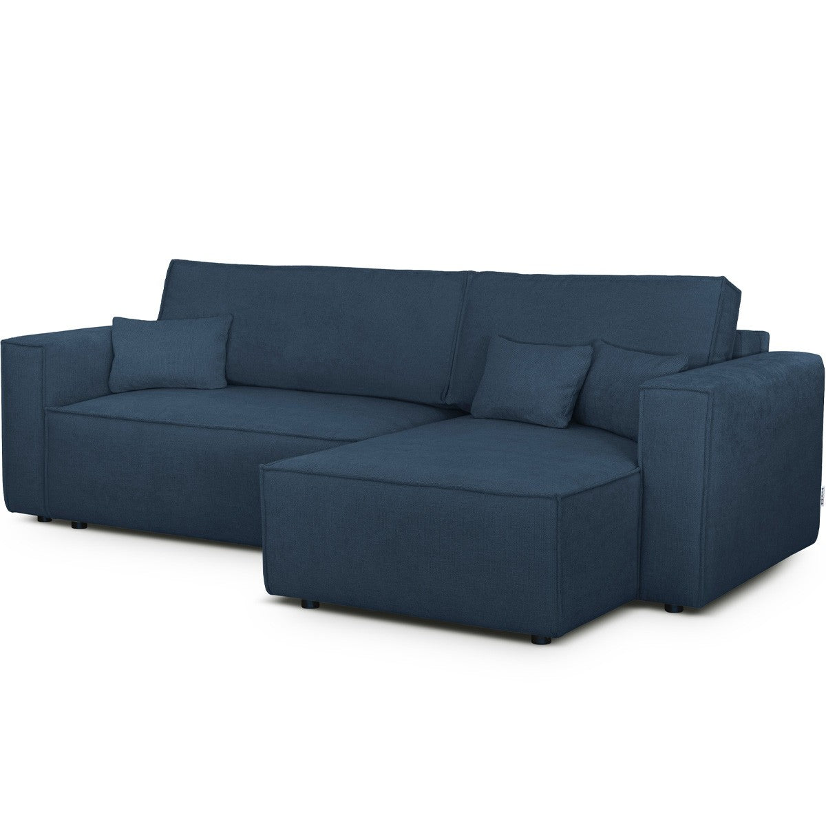 Livia - Canapé d'Angle Convertible Réversible 4 Places avec Coffre de Rangement en Tissu Chenille - Bleu Foncé