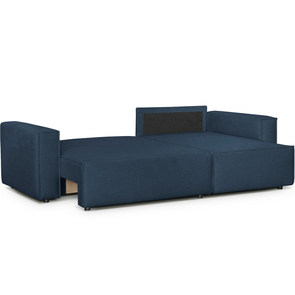 Livia - Canapé d'Angle Convertible Réversible 4 Places avec Coffre de Rangement en Tissu Chenille - Bleu Foncé