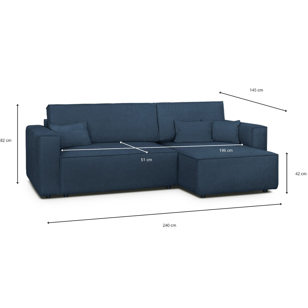 Livia - Canapé d'Angle Convertible Réversible 4 Places avec Coffre de Rangement en Tissu Chenille - Bleu Foncé
