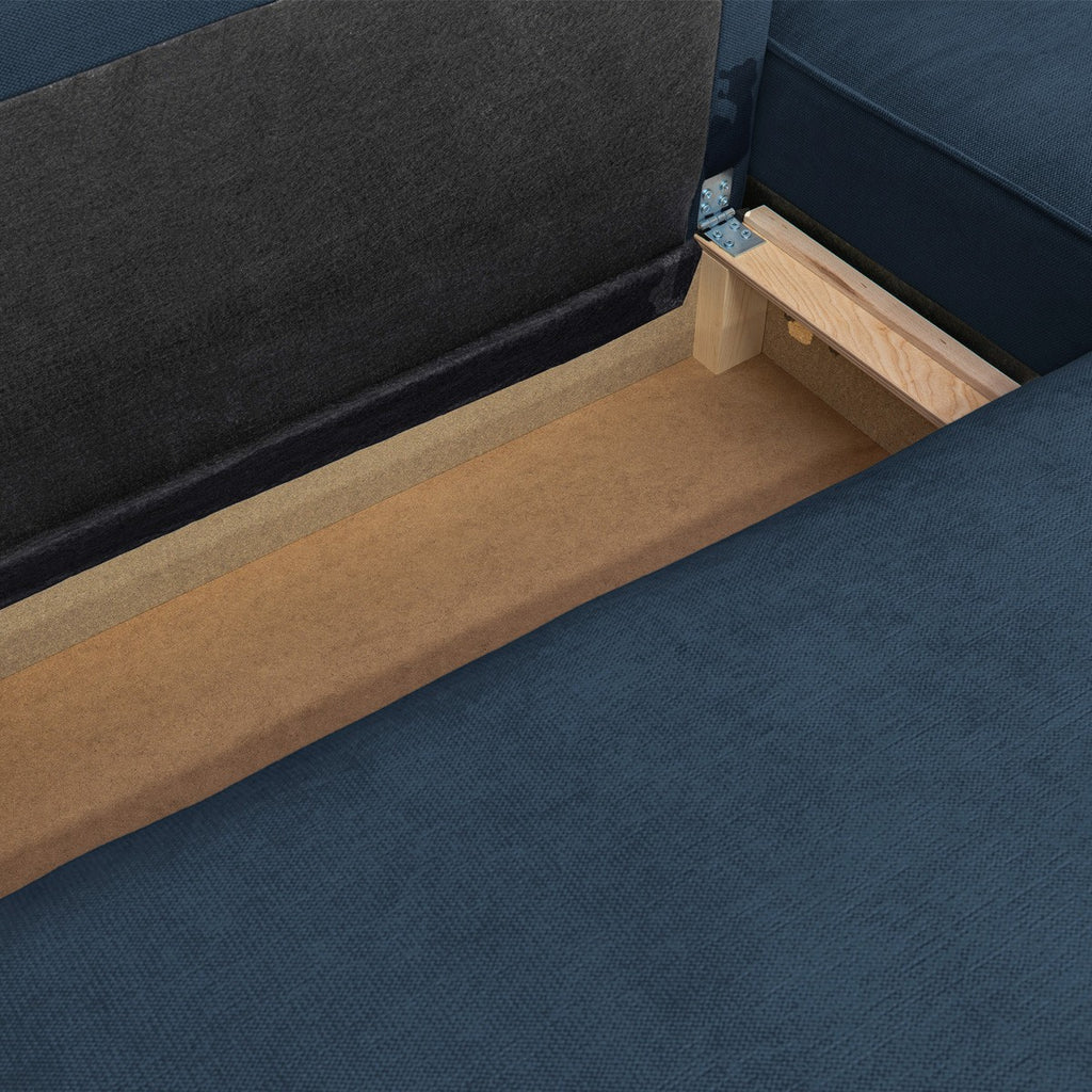 Livia - Canapé d'Angle Convertible Réversible 4 Places avec Coffre de Rangement en Tissu Chenille - Bleu Foncé