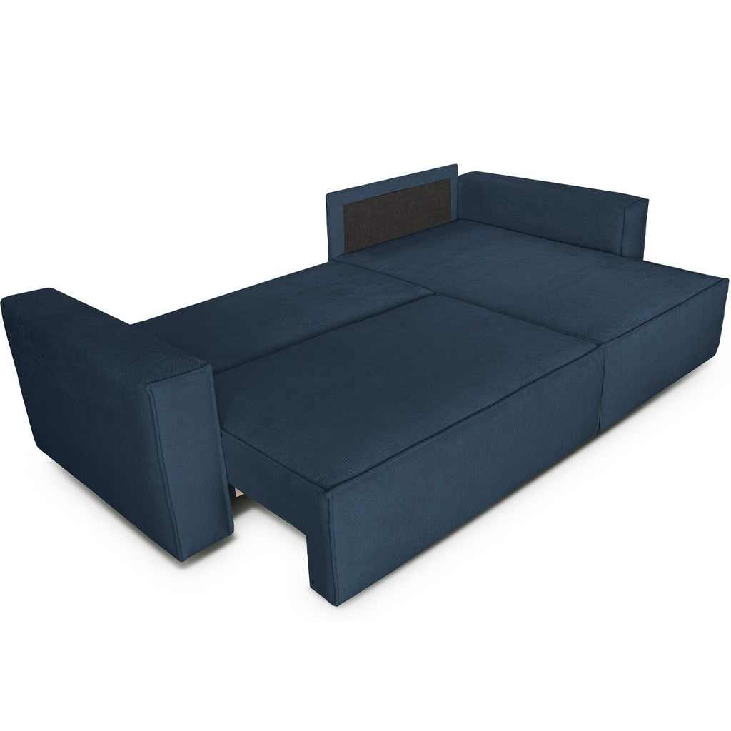 Livia - Canapé d'Angle Convertible Réversible 4 Places avec Coffre de Rangement en Tissu Chenille - Bleu Foncé