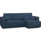 Livia - Canapé d'Angle Convertible Réversible 4 Places avec Coffre de Rangement en Tissu Chenille - Bleu Foncé
